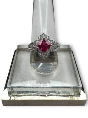 NVC Sterling Silver 925 Ruby Glass Ring Size 6.5